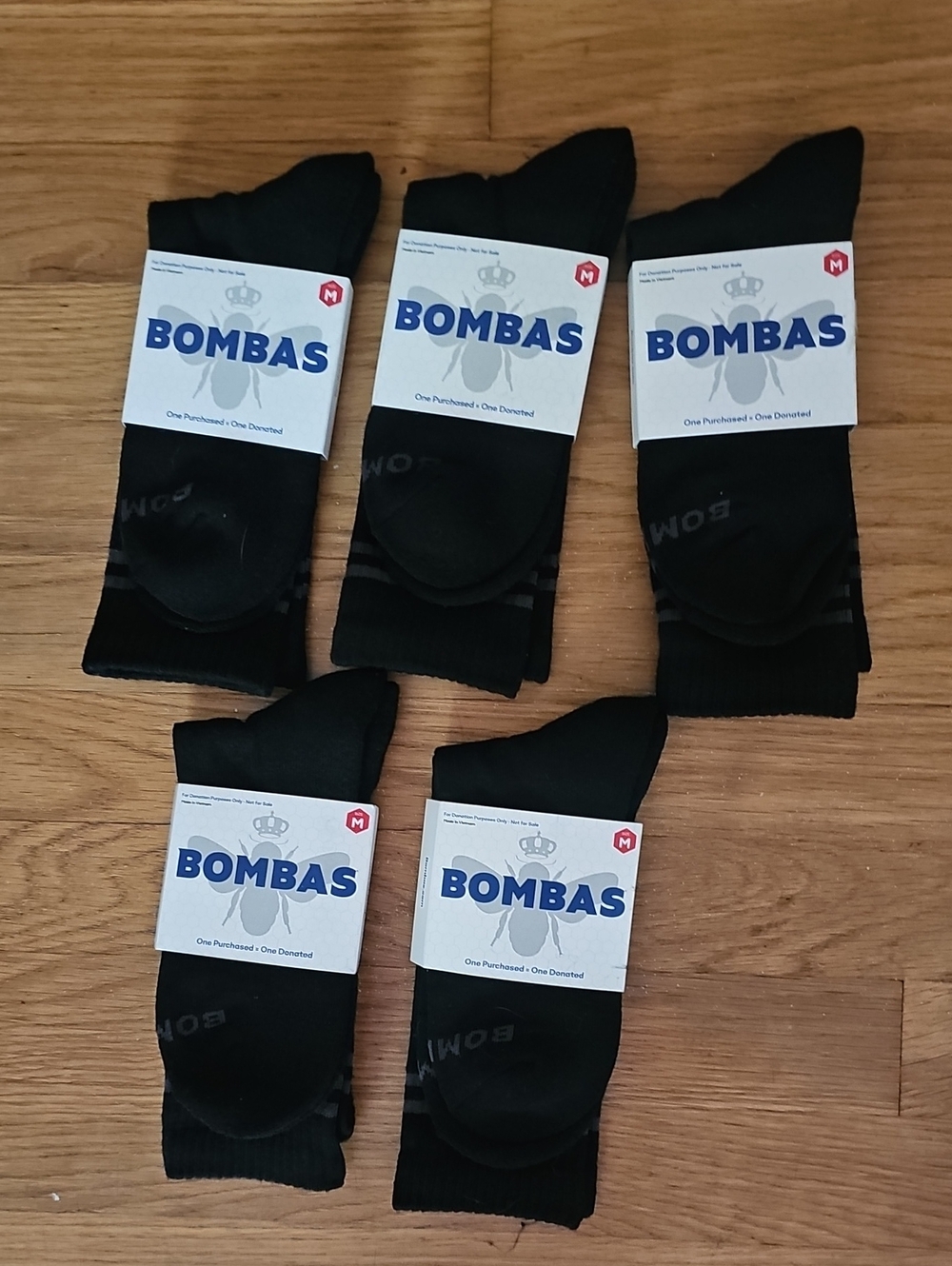 Bombas Men's Originals Black Half Calf Socks Bundle Qty 5 Size Medium Shoe 6-9